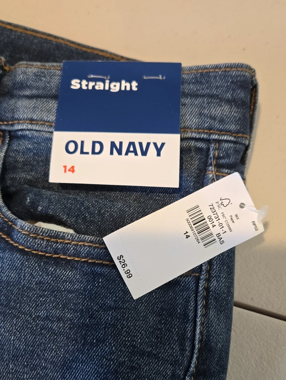 Old Navy Boy's Dark Blue Straight-Leg Jeans Size 14